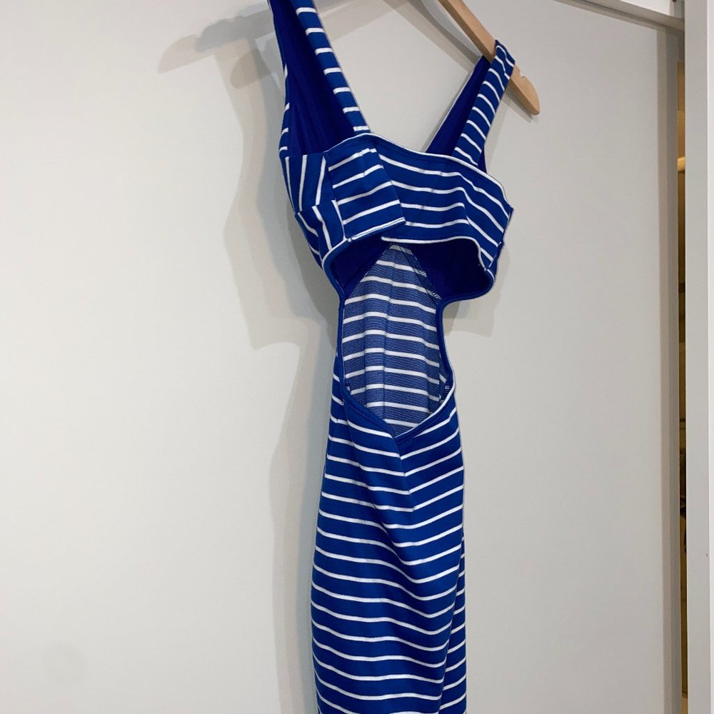 Sexy Blue & White Striped Cut Out Mini Bodycon Dress: Size S - Picture 4 of 5